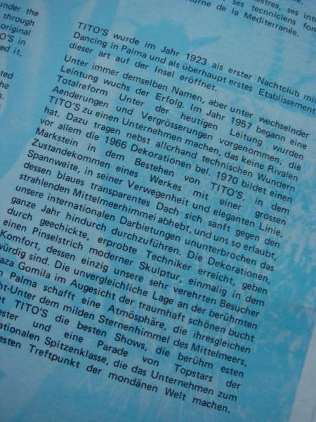 Prospekt Anfang Siebziger Jahre vom Titos Nightclub Prospekt Anfang Siebziger Jahre vom Titos Nightclub